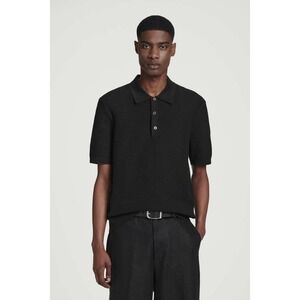 COS Mens Textured Knit Polo Minimalist Designer Short Sleeve Sweater Black Sz XL